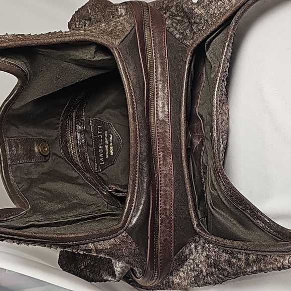 Langellotti Boa Embossed Bronze Italian Leather Shoulder Bag - Picture 7 of 10